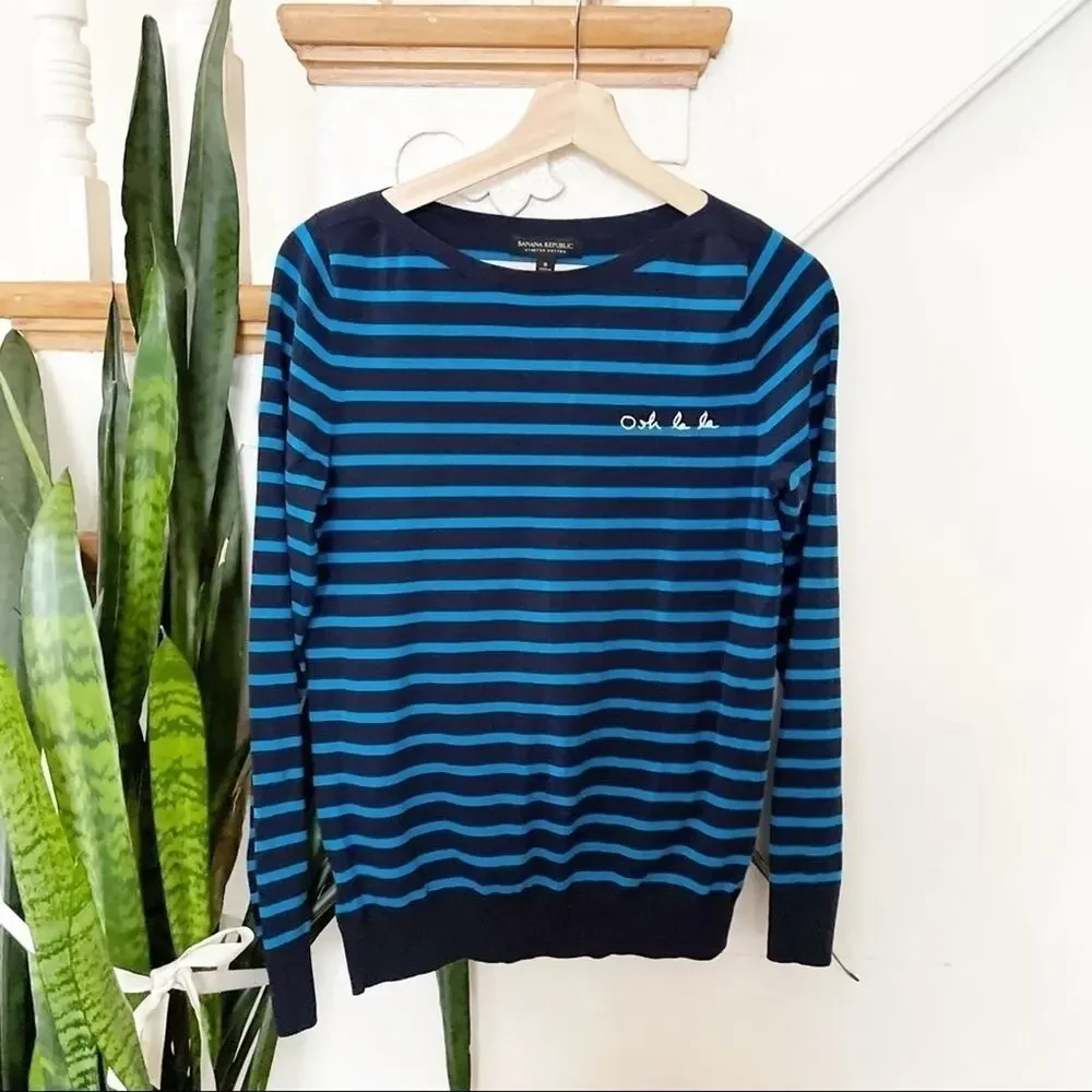 Banana Republic blue navy striped Oh la la sweater